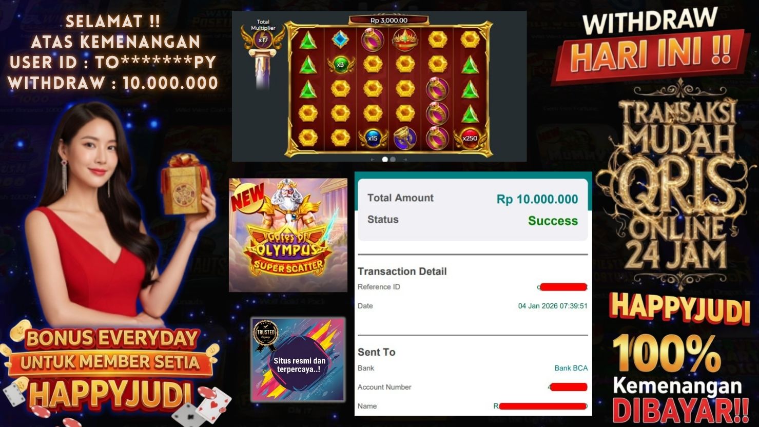 HAPPYJUDI JACKPOT SLOT GATES OF OLYMPUS SUPER SCATTER